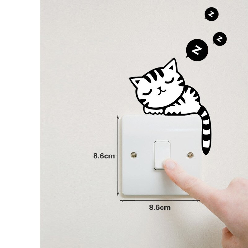 Stiker Dinding Lucu Sleeping Cat Wallpaper - Black