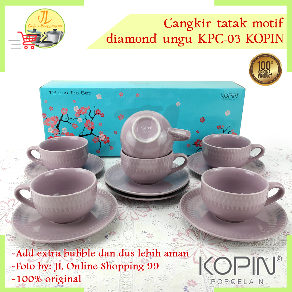 KOPIN cangkir set 6 pasang motif diamond Ungu KPC-03 / coffee tea set cup and saucer