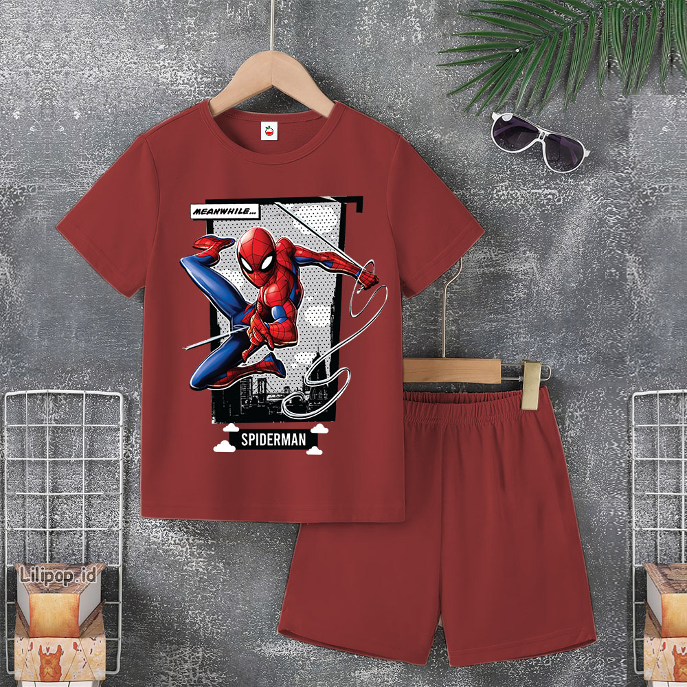 Baju Anak Stelan Usia 5-10 Tahun SPIDER MAN Kaos 3/4 Cowok Cewek  Celana Pendek Harian