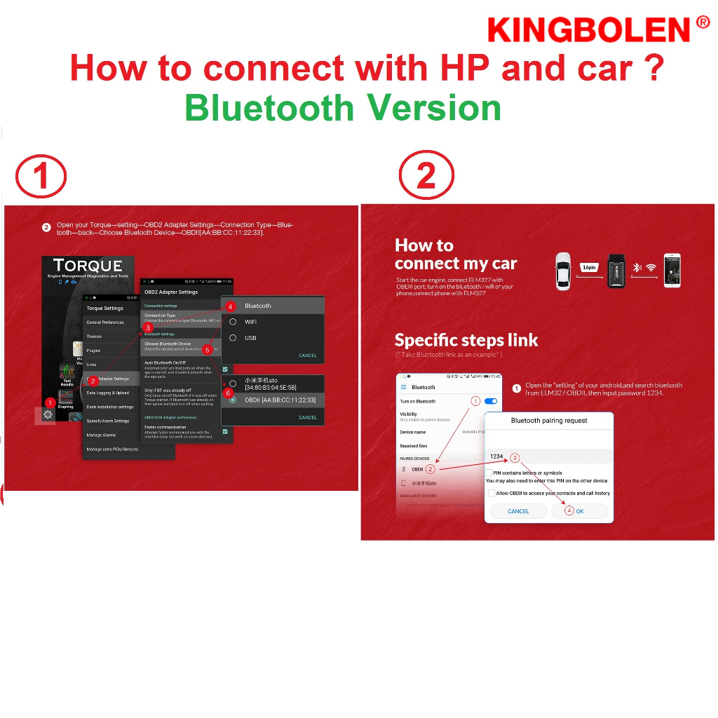 KINGBOLEN Car Diagnostic OBD II OBD2 ELM327 V1.5 Scan PIC1825k80 Bluetooth Wifi Scanner Reader  iPhone Android Torque