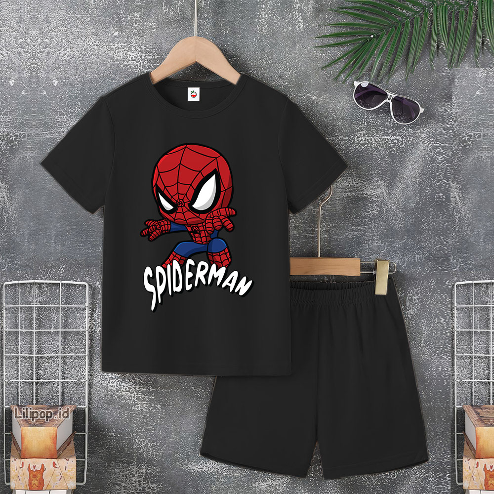 Baju Anak Stelan Usia 5-10 Tahun SPIDER Kaos 3/4 Cowok Cewek  Celana Pendek Harian