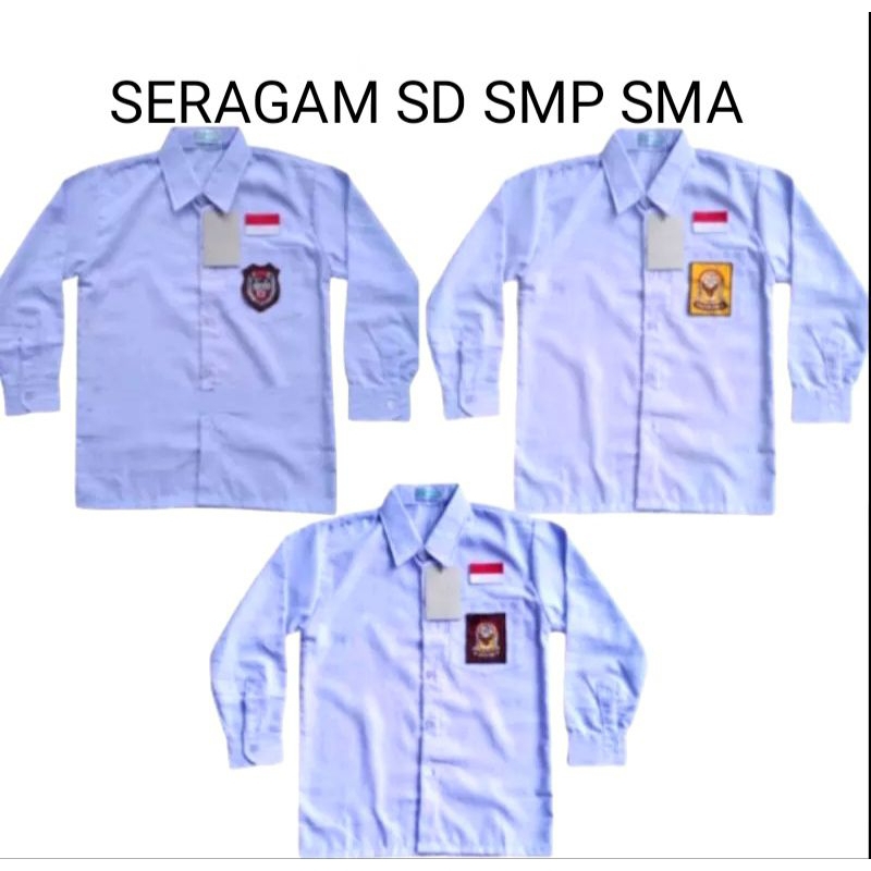 Seragam Sekolah SD SMP SMA Kemeja Putih Lengan Panjang