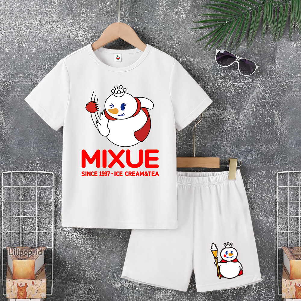 Baju Anak Stelan Usia 4-10 Tahun MIXUE LEMPAR BOLA Kaos 3/4 Cowok Cewek  Celana Pendek Harian