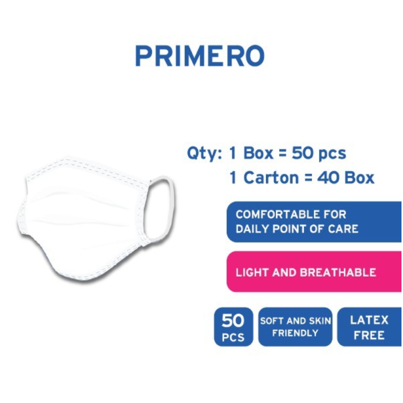 PRIMERO Masker 3ply Putih - Buy 1 Get 1