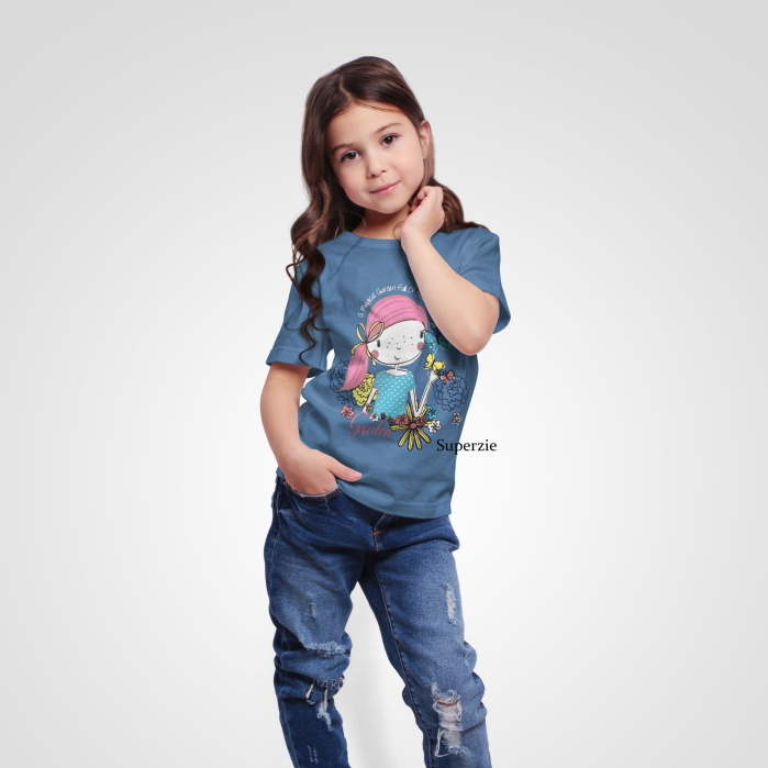 Kaos Anak Distro Cewe Grosir ecer kaos anak perempuan Bandung Motif GIRL GARDEN DENIM Abadigrosir