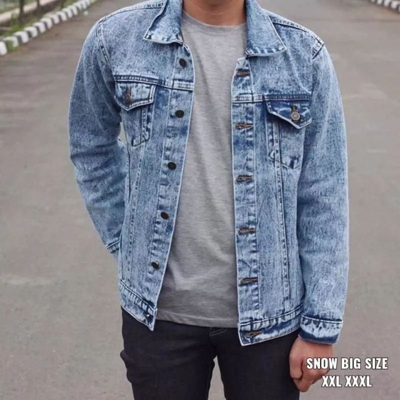 JAKET JEANS PRIA SNOW BLUE XXL XXXL BIG SIZE JAKET DENIM JUMBO LEVIS PREMIUM