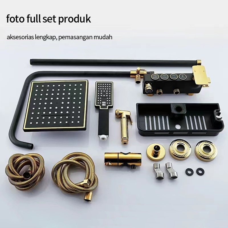 Shower Kamar Mandi 4 Dalam 1 Set Dengan Sprayer Faucet Sprayer / Black Gold Kamar Mandi Shower Set /  Panas Dan Dingin Set Kamar Mandi Besi Tahan Karat