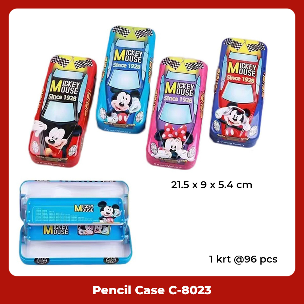 Tempat Pensil / Pencil Case / Kotak Pensil Kaleng Mobil Motif Micky Mouse Fancy Lucu C-8023