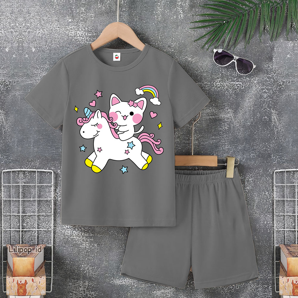 Baju Anak Stelan Usia 4-10 Tahun UNICORN Kaos 3/4 Cowok Cewek  Celana Pendek Harian