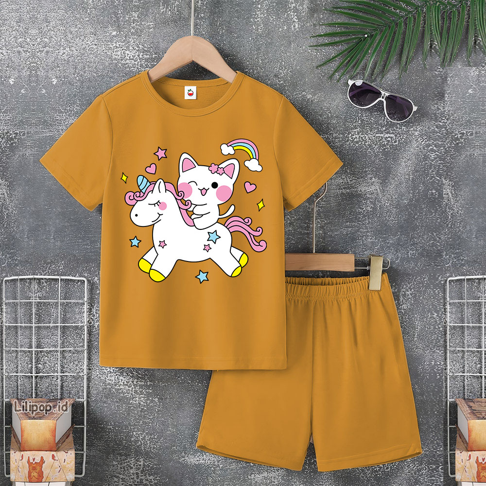 Baju Anak Stelan Usia 4-10 Tahun UNICORN Kaos 3/4 Cowok Cewek  Celana Pendek Harian