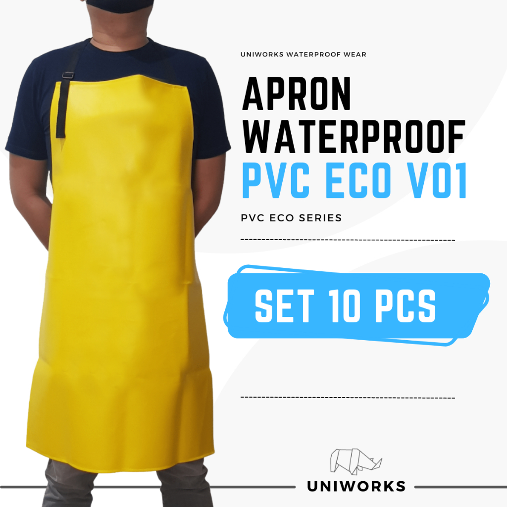 UNIWORKS Apron Waterproof Seri ECO Bahan PVC Anti Air Set 10 pcs