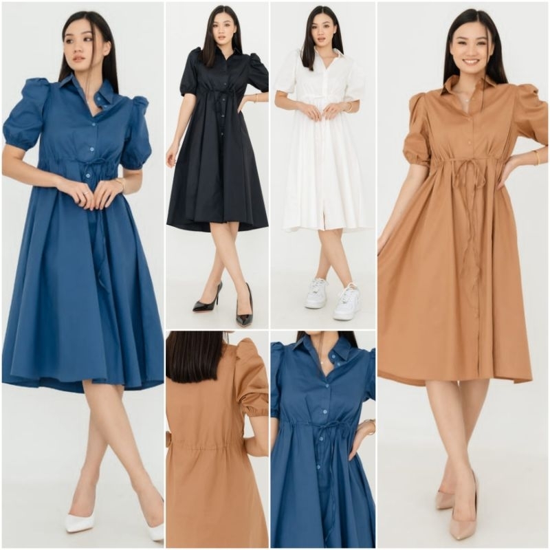 ♡ PREMIUM ♡ ORIGINAL ! VIRGINIA PLUFFY SLEEVE WAIST TIED MIDI DRESS ( BUSUI FRIENDLY )