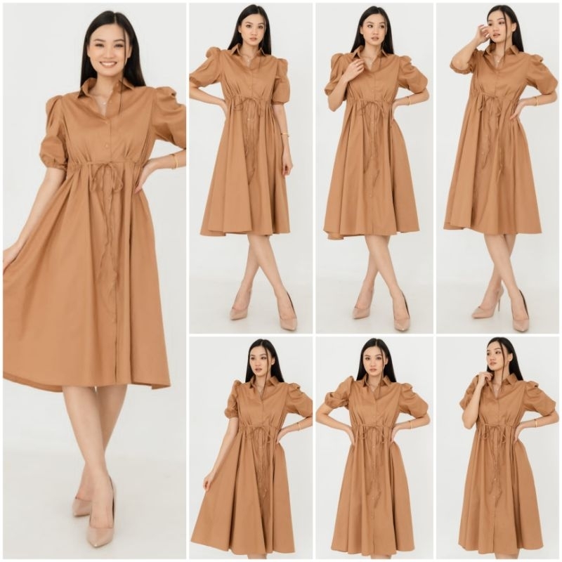 ♡ PREMIUM ♡ ORIGINAL ! VIRGINIA PLUFFY SLEEVE WAIST TIED MIDI DRESS ( BUSUI FRIENDLY )