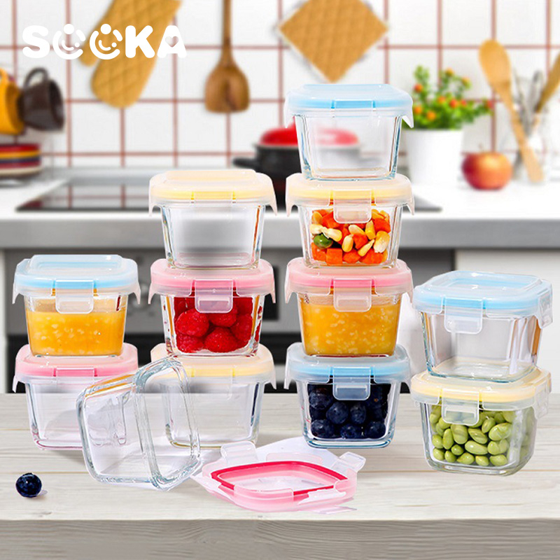 SOOKA Tempat Mpasi Kotak Kontainer Kaca Anti Tumpah Ukuran 130/160ml BPA Free SK-ECA1147
