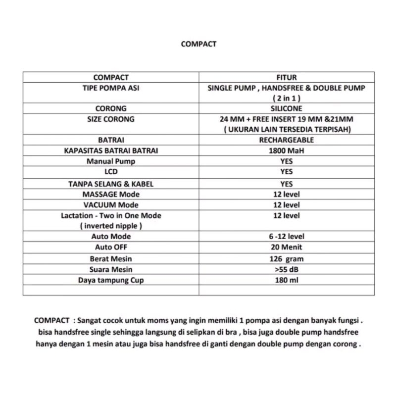 SEWA POMPA ASI MOMABAE COMPACT S+ (HARAP KONFIRMASI DAHULU)