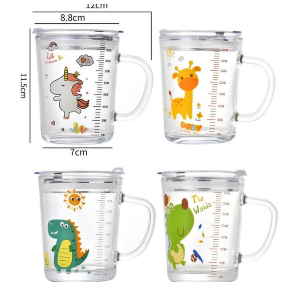 【GOGOMART】Gelas Tumbler Kaca Tutup Anti Bocor / Cangkir Mug Susu Juice Gratis Sedotan 400ml - GG KARAKTER