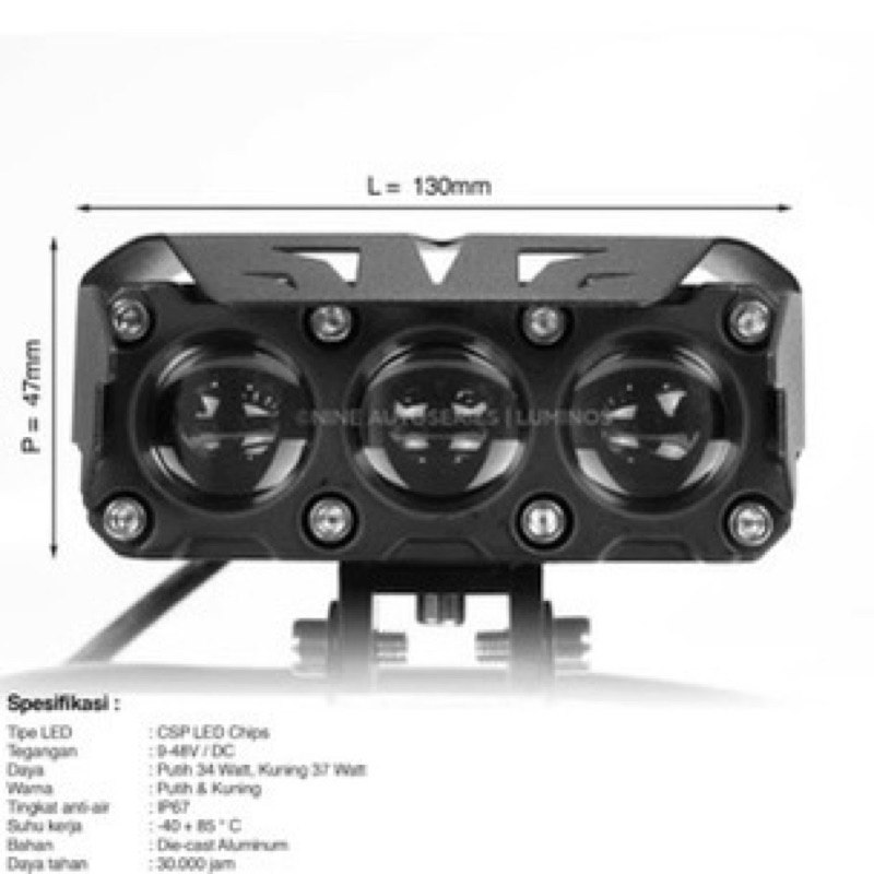 ORIGINAL LAMPU SOROT LASER Q9 3 MATA 2 WARNA LUMINOS HI LOW WHITE YELLOW UNTUK MOBIL DAN MOTOR