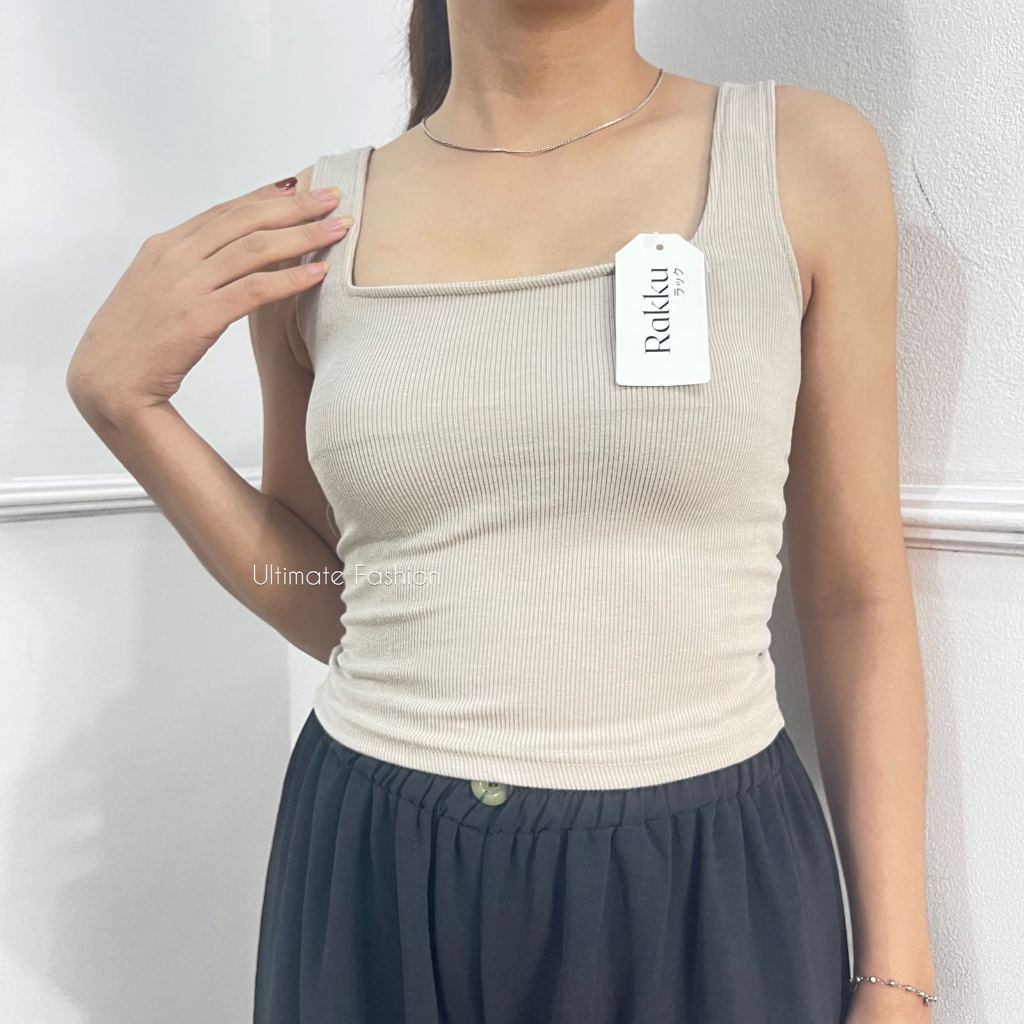 Sella Top 101 Import - Basic Crop Tanktop Knit - Atasan Wanita Polos Korea Rakku