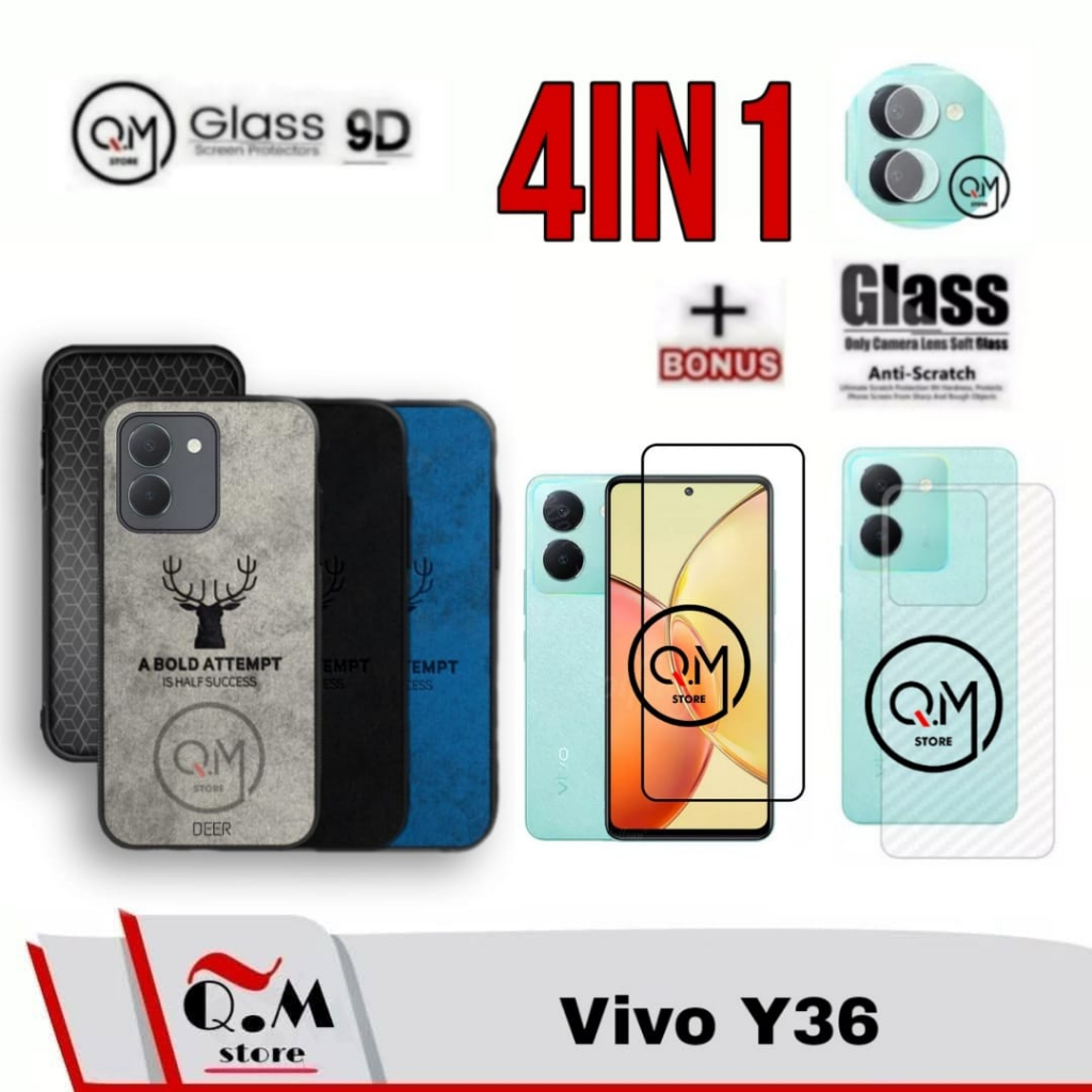 Paket 4 in1 Case Deer Vivo Y36 Softcase deer High Quality Bermotif Deer Jens Pelindung Back Cover