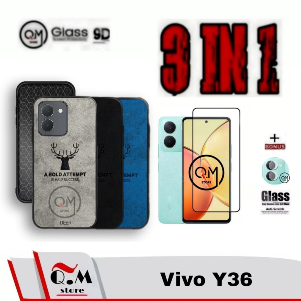 Paket 3 in1 Case Deer Vivo Y36 Softcase deer High Quality Bermotif Deer Jens Pelindung Back Cover