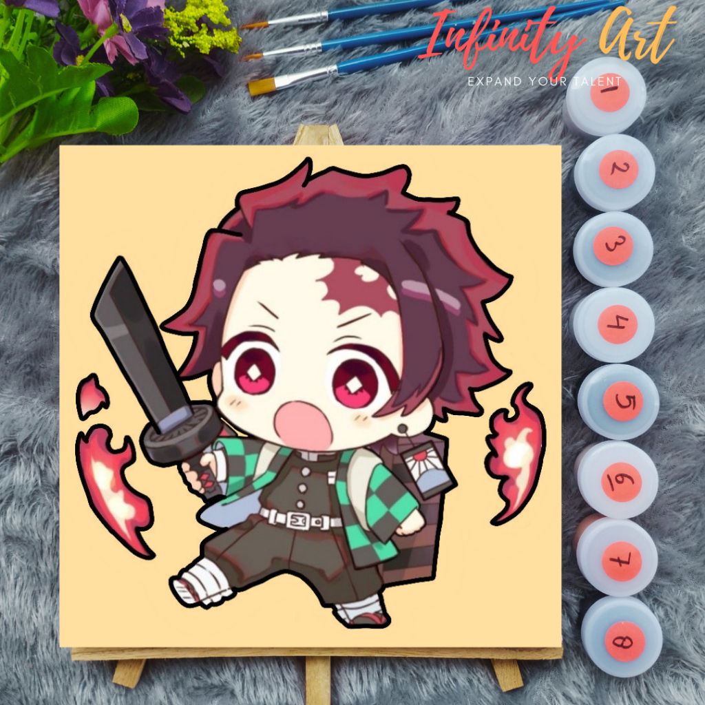 

Paint by Number [ Kimetsu no Yaiba Demon Slayer ] Tanjiro Nezuko Paint By Number Anime 20x20 cm Paint by Number Kit DIY canvas painting Kit mewarnai lukisan with wooden frame numbers kanvas painting kit with frame oil painting paint by number customs buku