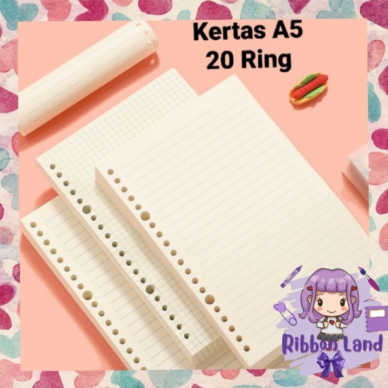 

(60 lembar) Kertas Refill Loose Leaf A5 20 Ring/Lubang/Hole