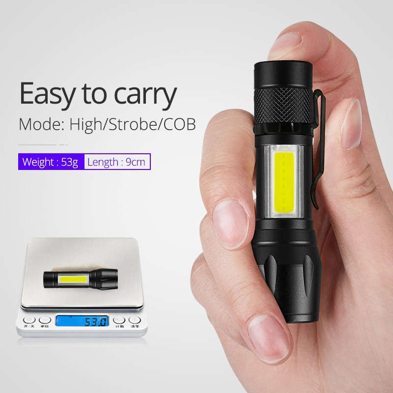 Senter XPE + Lenter Cas LED COB ~ USB Charge Charger ~ 3 Modes Mini Chargeable Flashlight