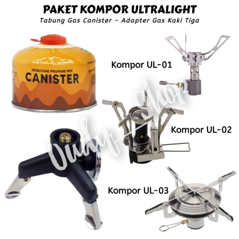 Paket Kompor Camping Ultralight Tabung Canister Ulir
