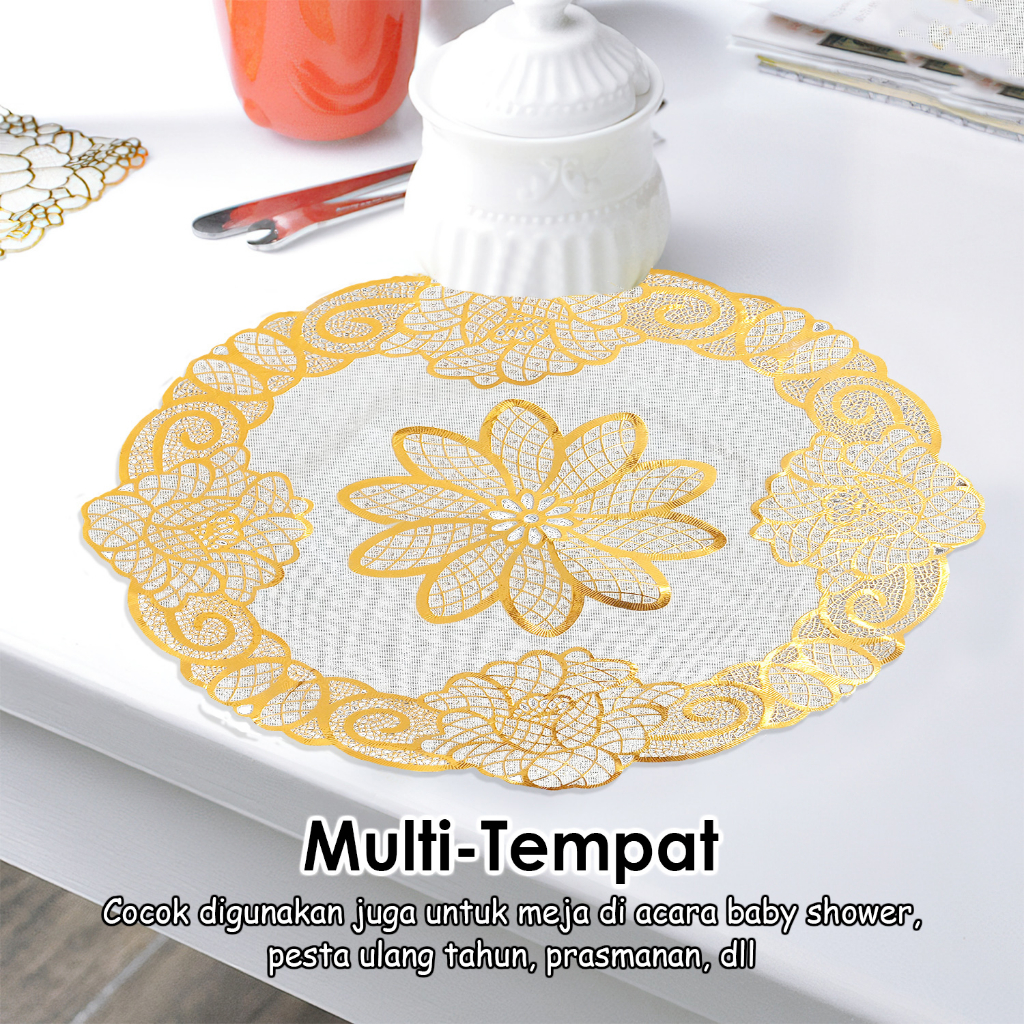 Taplak Meja Tamu PVC Tebal Premium Gold Motif Bulat Terbaru Size Diameter 50cm Bahan Anti Air Perlengkapan Dekorasi Rumah Tangga Import - D5 - 88_Blanketstore