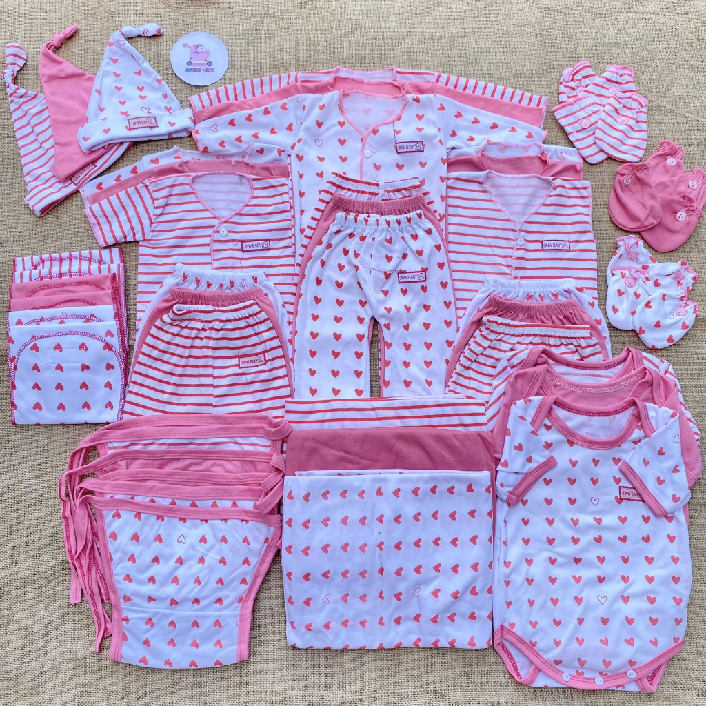 PROMO 7.7 45 PCS Baju Bayi baru lahir series Pink Motif Paket hemat Brojol Baby Paket Komplit bayi baru lahir  Asyam Baby