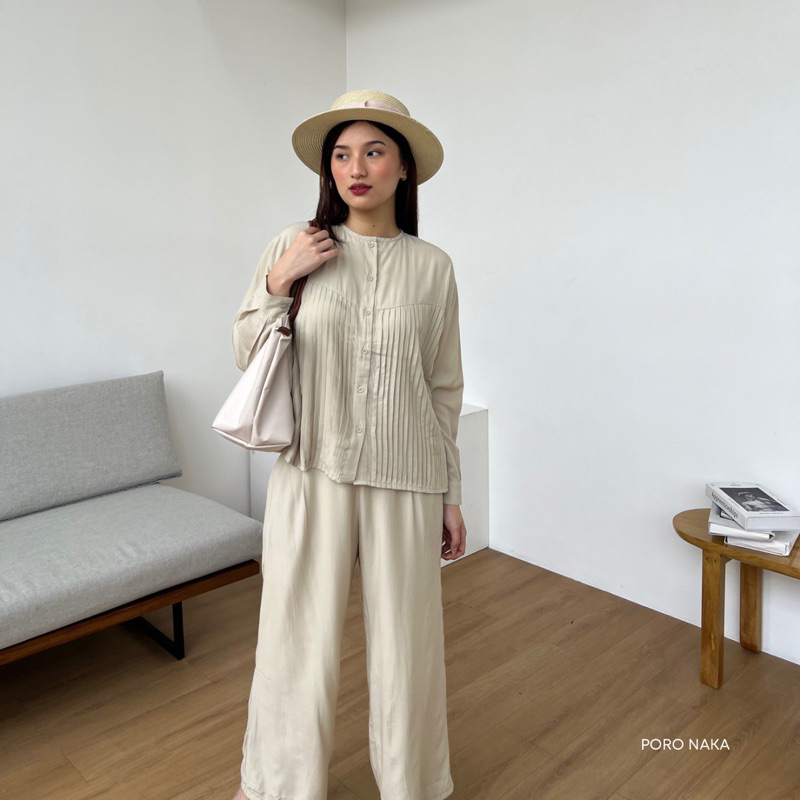 PORO NAKA - MASSHIRO Blouse | Atasan Lengan Panjang Wanita Salur Katun