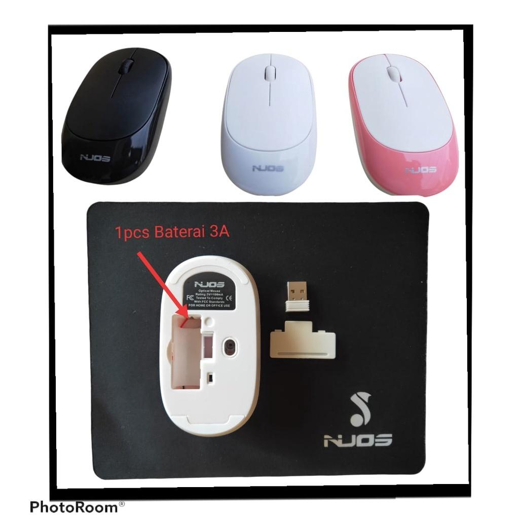 Mouse Wireless Laptop PC Tanpa Kabel/Mouse W2 Nuos 2,4 GHZ USB Recevier