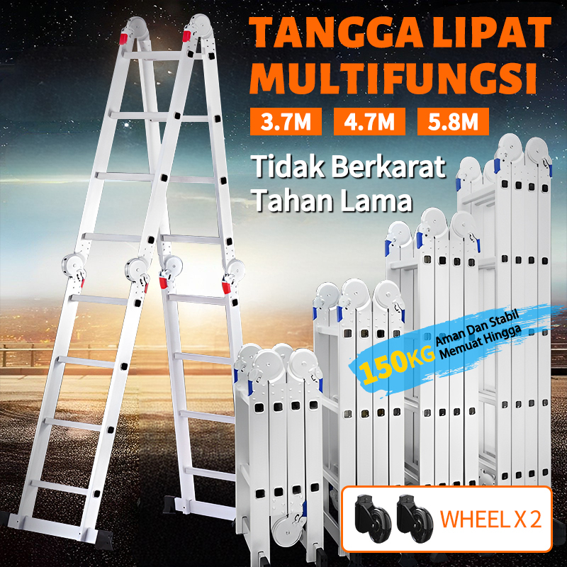 Tangga Lipat 5.8 Meter Paduan Aluminium Teleskopik Tangga Teleskopik Multifungsi