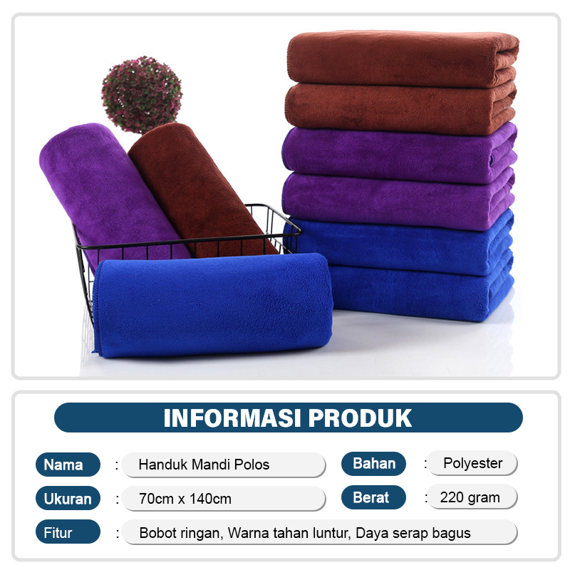 Handuk Premium Polos Tebal Dewasa Jumbo Size 70x140cm Bahan Polyester Lembut Perlengkapan Mandi Rumah Tangga Import - H6 - 88Blanketstore