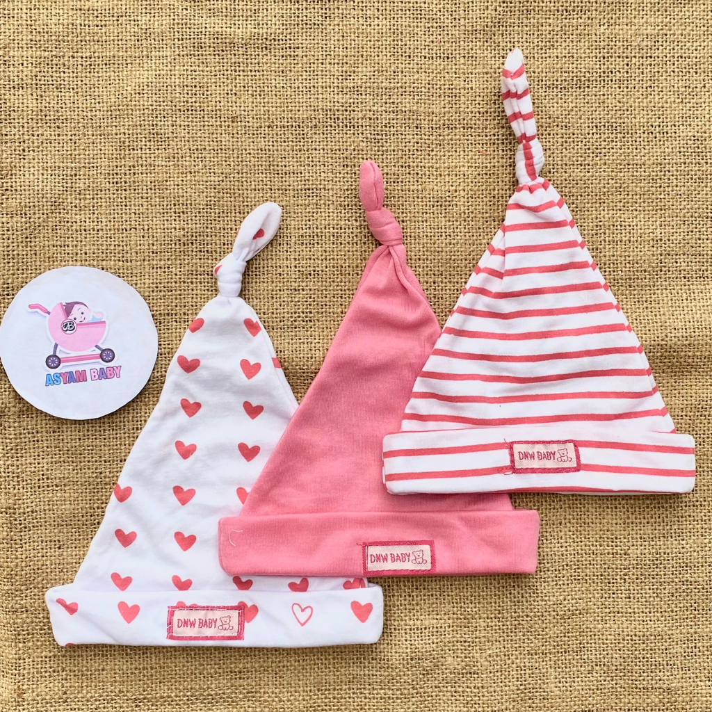 3 Pcs Kupluk Bayi Pink Sablon  Newborn Sablon Topi Bayi Pelindung Kepala Bayi Asyam Baby