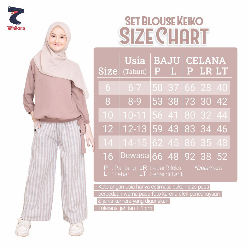 Nauree - Baju Setelan Blouse Anak Tanggung Perempuan Keiko Usia 6 sampai 16 Tahun) Bisa COD