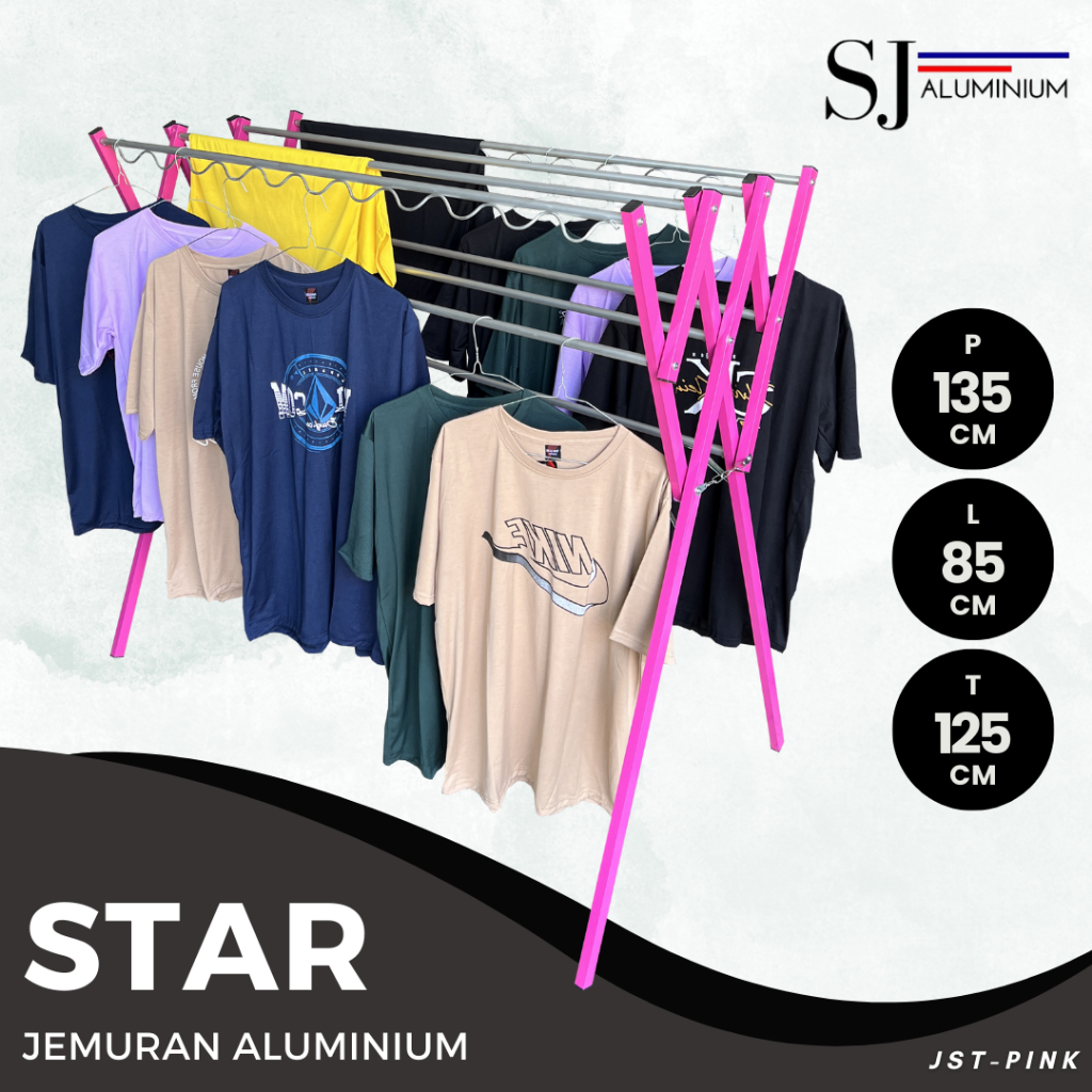 [STAR] Jemuran Aluminium / Jemuran Baju Pakaian Bayi / Rak Handuk Lipat Aluminium Pink - 135 CM