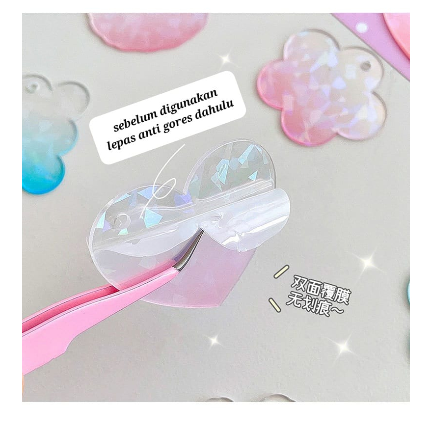 GANTUNGAN KUNCI AKRILIK HOLOGRAM KEYCHAIN DIY STIKER MOMO LUCU KAWAII ALA KOREA IMPORT GLITTER