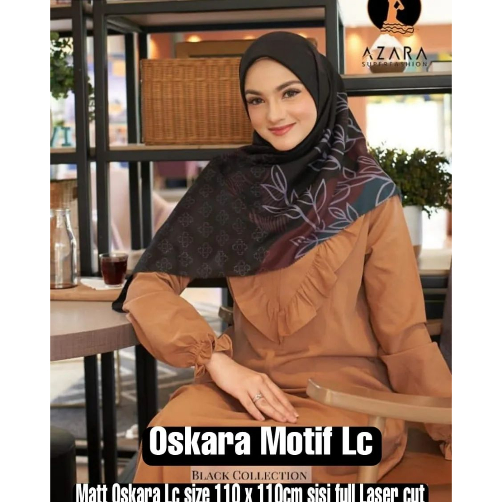 Jilbab Segiempat Oskara Ori Azara - HIJAB MOTIF KHUSUS HITAM - PART 2 BLACK SERIES VOAL MIRACLE PRINT