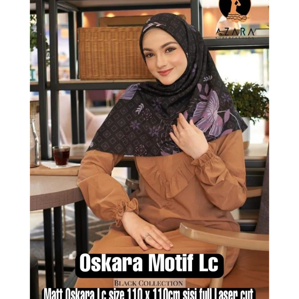 Jilbab Segiempat Oskara Ori Azara - HIJAB MOTIF KHUSUS HITAM - PART 2 BLACK SERIES VOAL MIRACLE PRINT