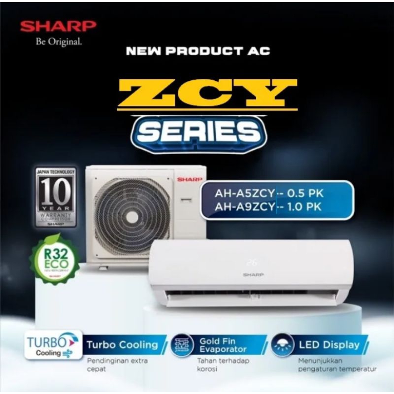 AC SHARP AH-A5ZCY / A5ZEY NEW 1/2PK 344WATT LOW WATT + PASANG DEPOK AH-A5ZEY