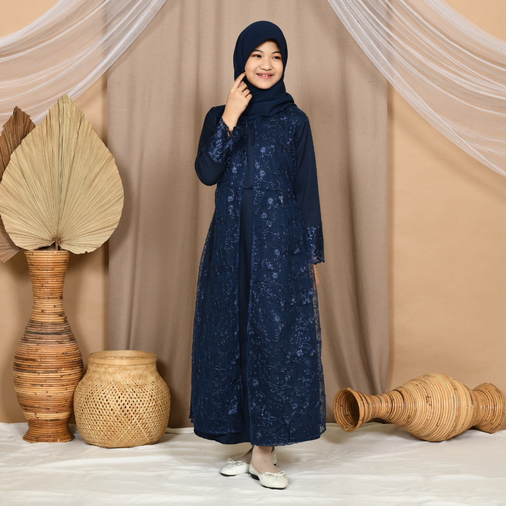 (PASTI REALPICT) GAMIS HANI ANAK MAXI 9-14th DRESS MUSLIM REMAJA BRUKAT TILE BORDIR LEBARAN IDUL FITRI