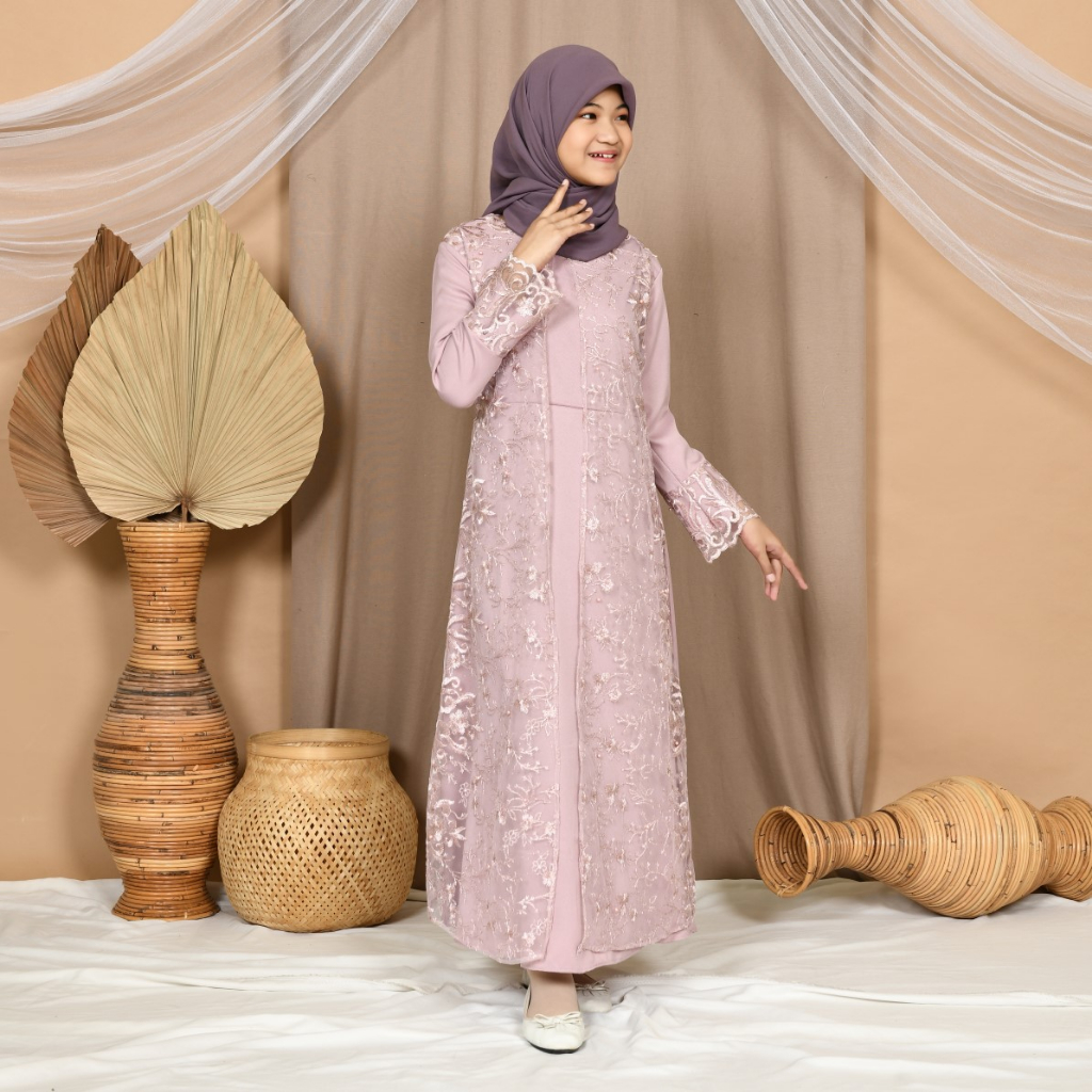 (PASTI REALPICT) GAMIS HANI ANAK MAXI 9-14th DRESS MUSLIM REMAJA BRUKAT TILE BORDIR LEBARAN IDUL FITRI