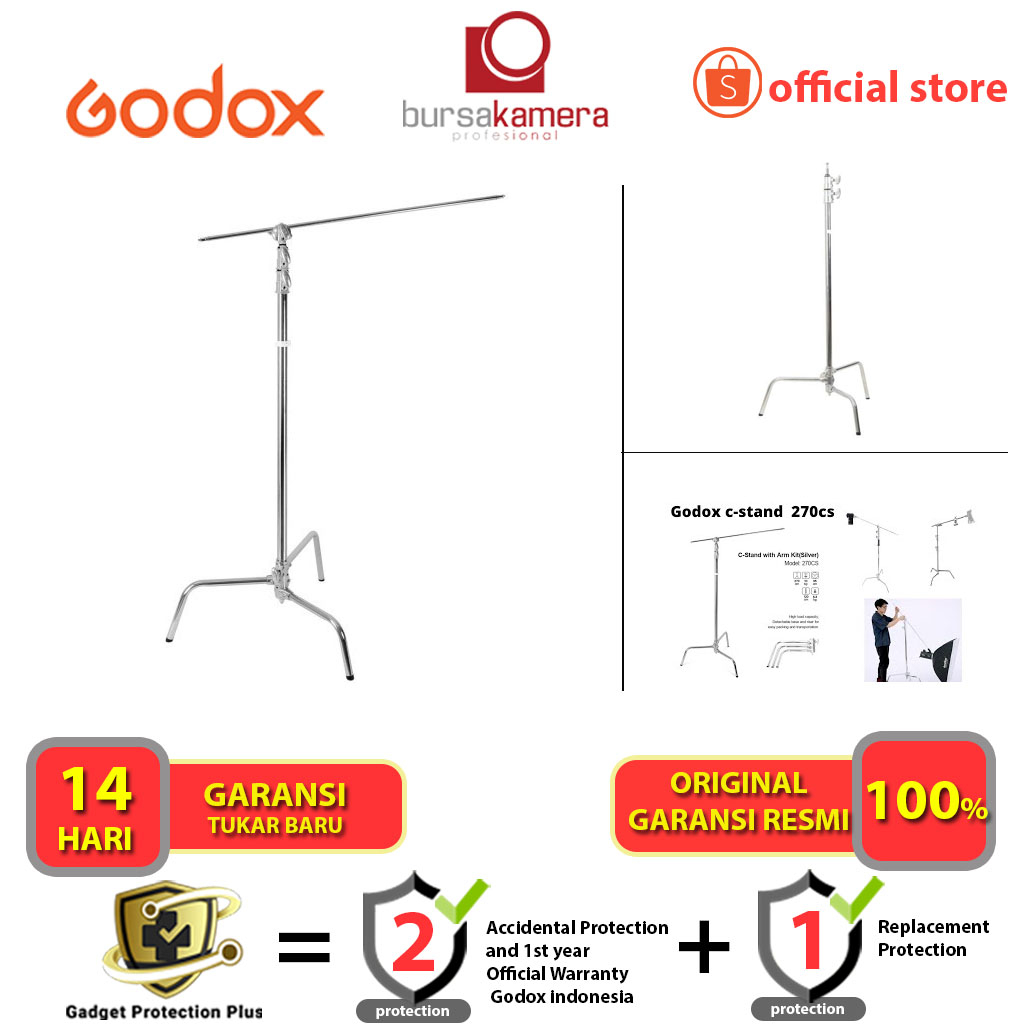 GODOX 270 C- Stand with Arm Kit (Silver) / Godox Lightstand 270CS