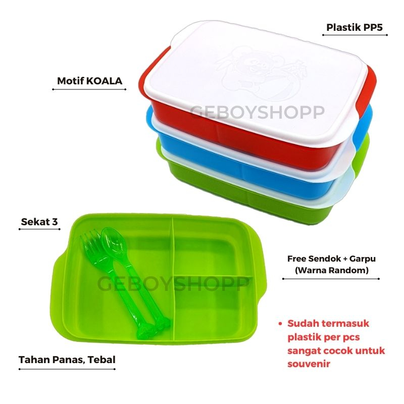 Kotak Makan Shibaru / Kotak Bekal / Lunchbox Plastik Sekat 3 Foodgrade PP5