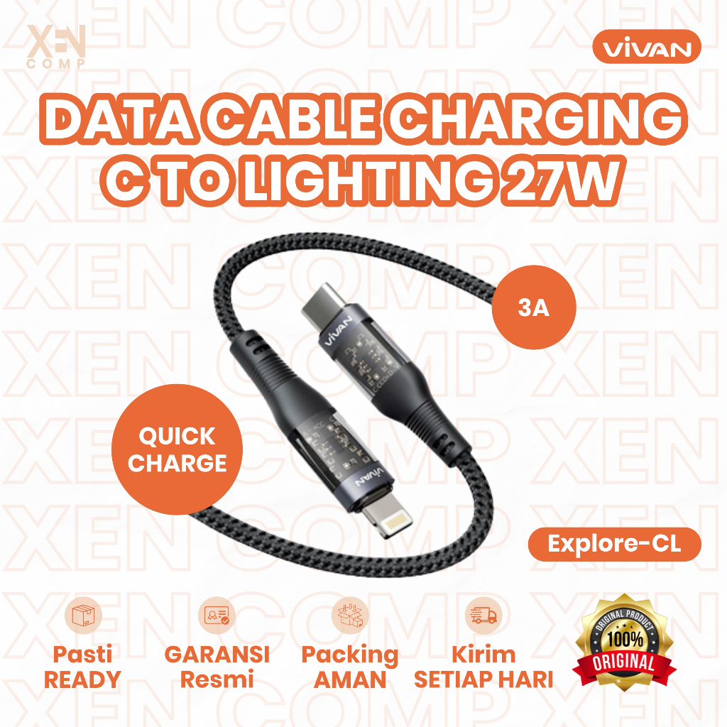 Vivan Kabel Data Charger Explore-CL Type C to Lightning 27W USB 3.0 Quick Charging