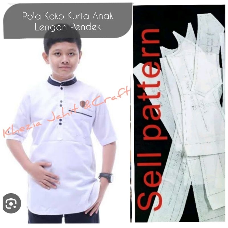 Pola Baju Koko Kurta Anak Lengan Pendek (JUAL POLA BUKAN BAJU)