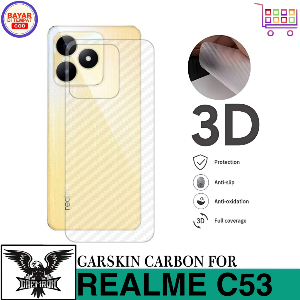 Promo Garskin Carbon REALME C53 Anti Gores Belakang Handphone Anti Lengket Bekas Lem