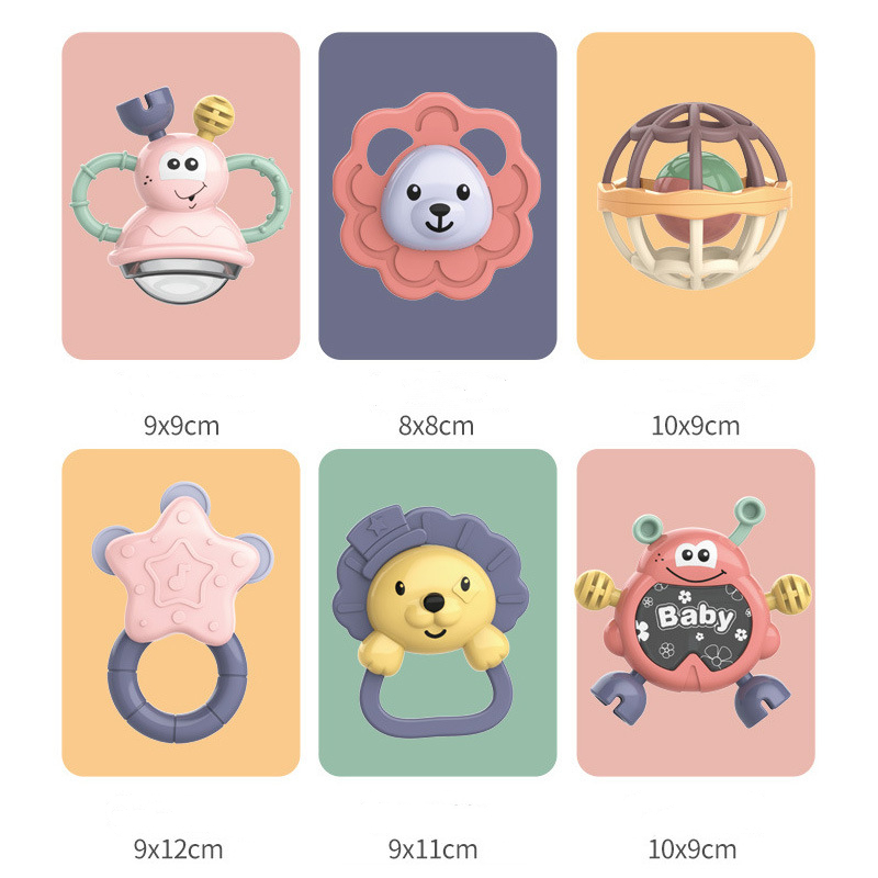 Baby Teether Mainan 2IN1 / Rattle Teething Kit 8Pcs / Mainan Gigitan Bayi Silikon PP / Mainan Bayi Silikon WJ0241
