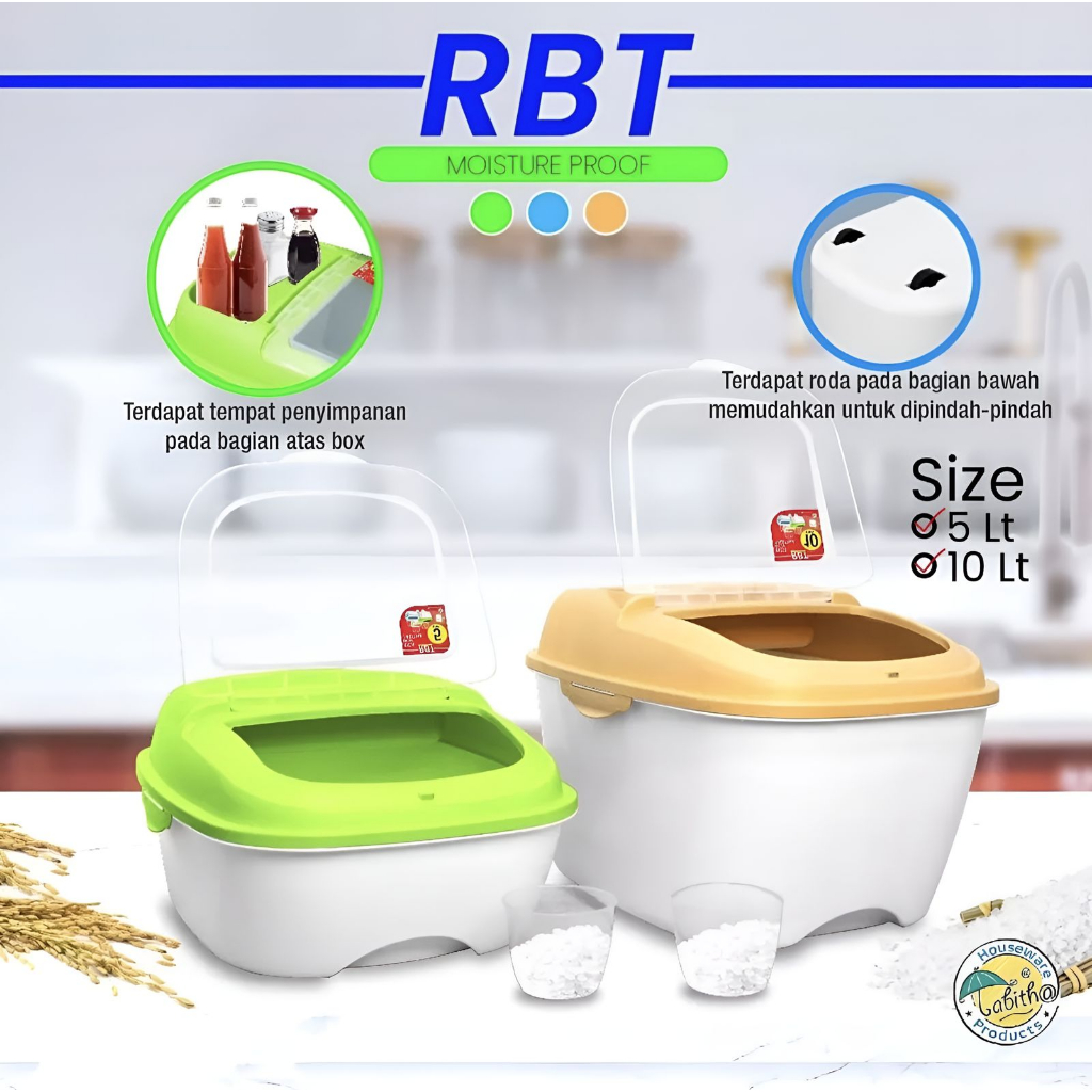 RICE BOX TABITHA 10 LITER TEMPAT PENYIMPANAN BERAS SERBAGUNA VD